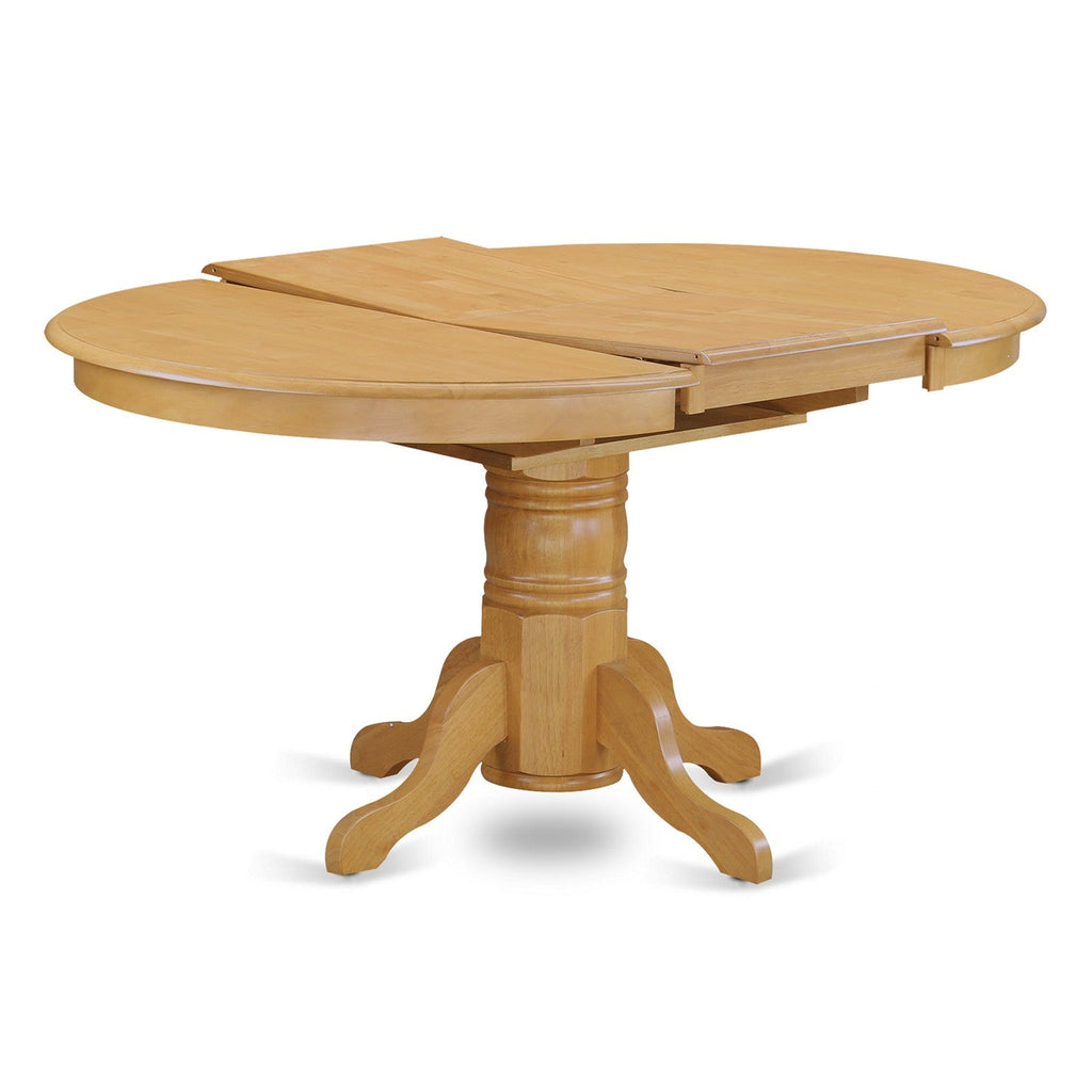 El juego de mesa de comedor moderno de 5 piezas East West Furniture AVVA5-OAK-C incluye una mesa ovalada de madera con hojas de mariposa y 4 sillas de comedor de cocina de tela de lino.