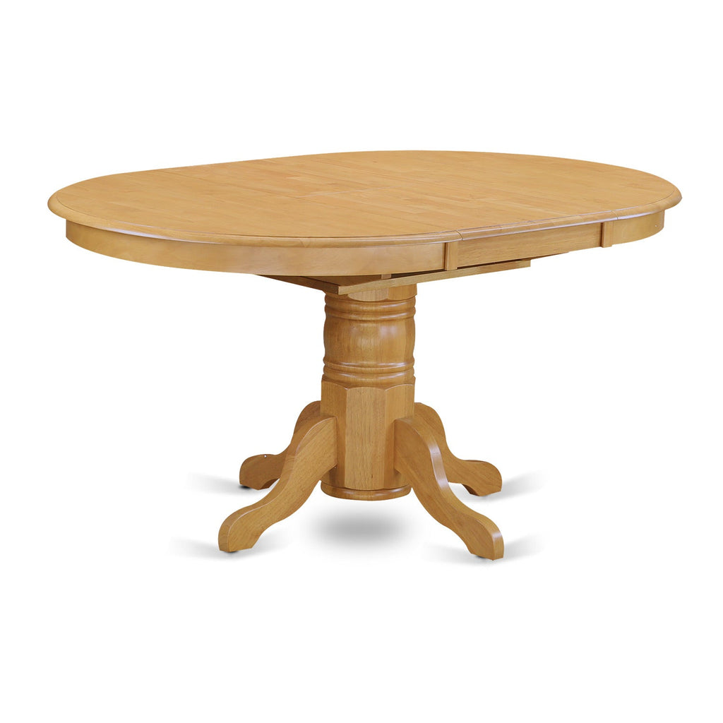 Juego de mesa de comedor de 7 piezas East West Furniture AVBA7-OAK-02 compuesto por una mesa de cocina ovalada con hojas de mariposa y 6 sillas tapizadas en tela de lino beige claro.