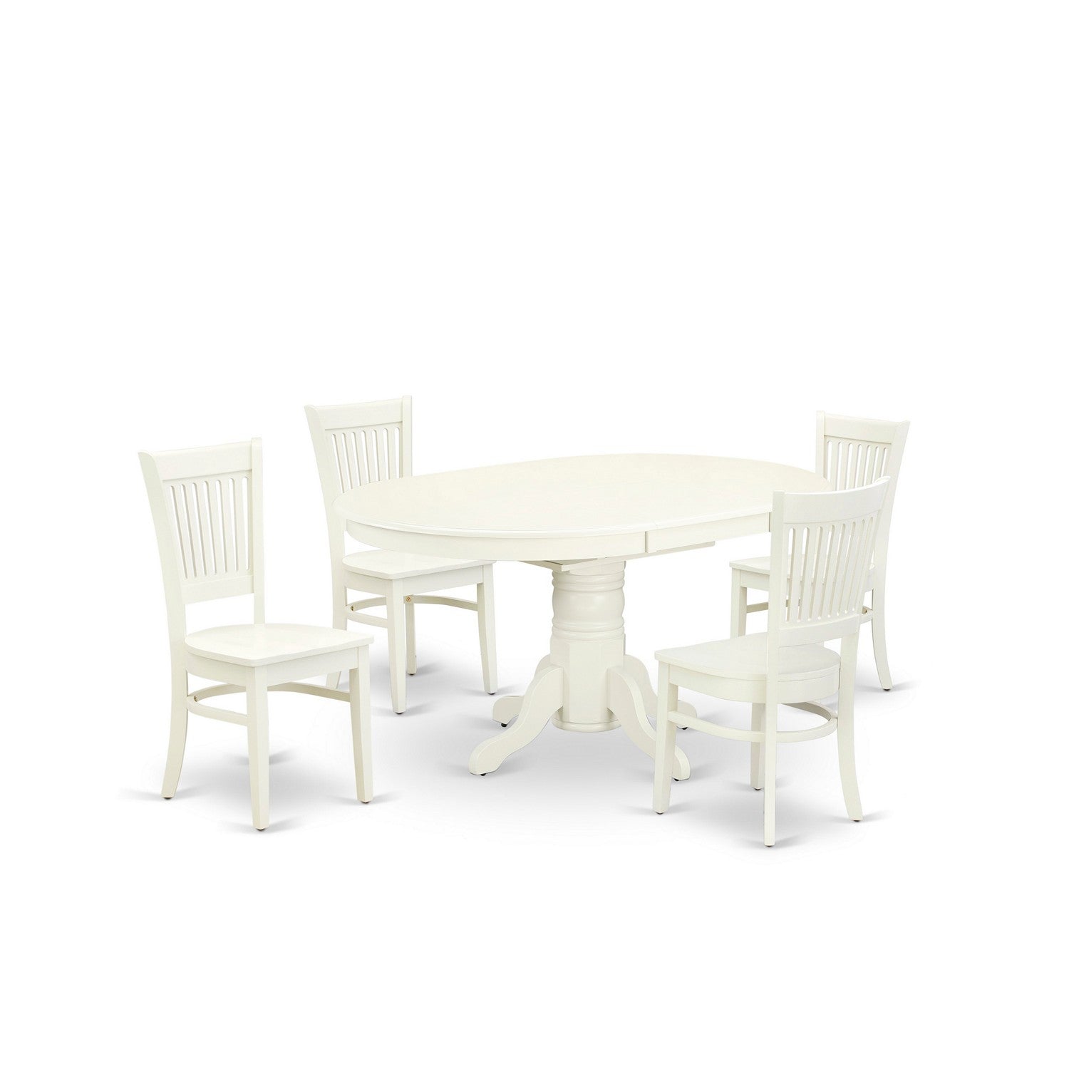 Juego de mesa y sillas de cocina de 5 piezas East West Furniture AVVA5-LWH-W. Incluye una mesa de comedor ovalada con hojas de mariposa y 4 sillas de comedor.