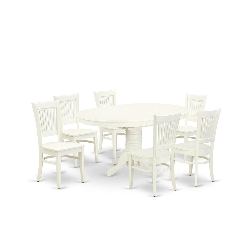 East West Furniture AVVA7-LWH-W 7 Piece Dining Set Consist of an Oval Dining Room Table with Butterfly Leaf and 6 Wood Seat Chairs