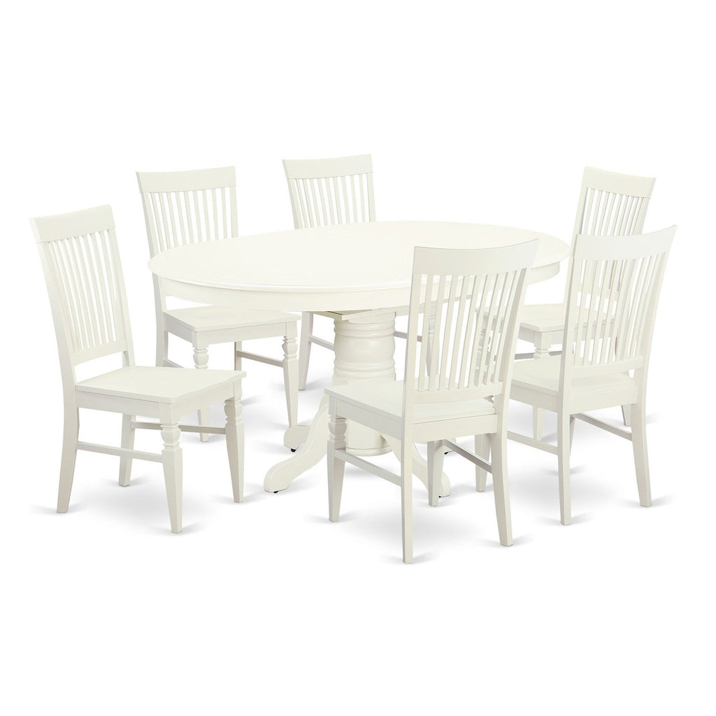 East West Furniture AVWE7-LWH-W 7 Piece Kitchen Table & Chairs Set Consist of an Oval Dining Table with Butterfly Leaf and 6 Dining Room Chairs, 42x60 Inch, Linen White