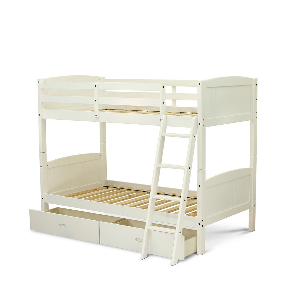 East West Furniture AYB-05-TA Albury Twin Bunk Bed in White Finish with Under Drawer