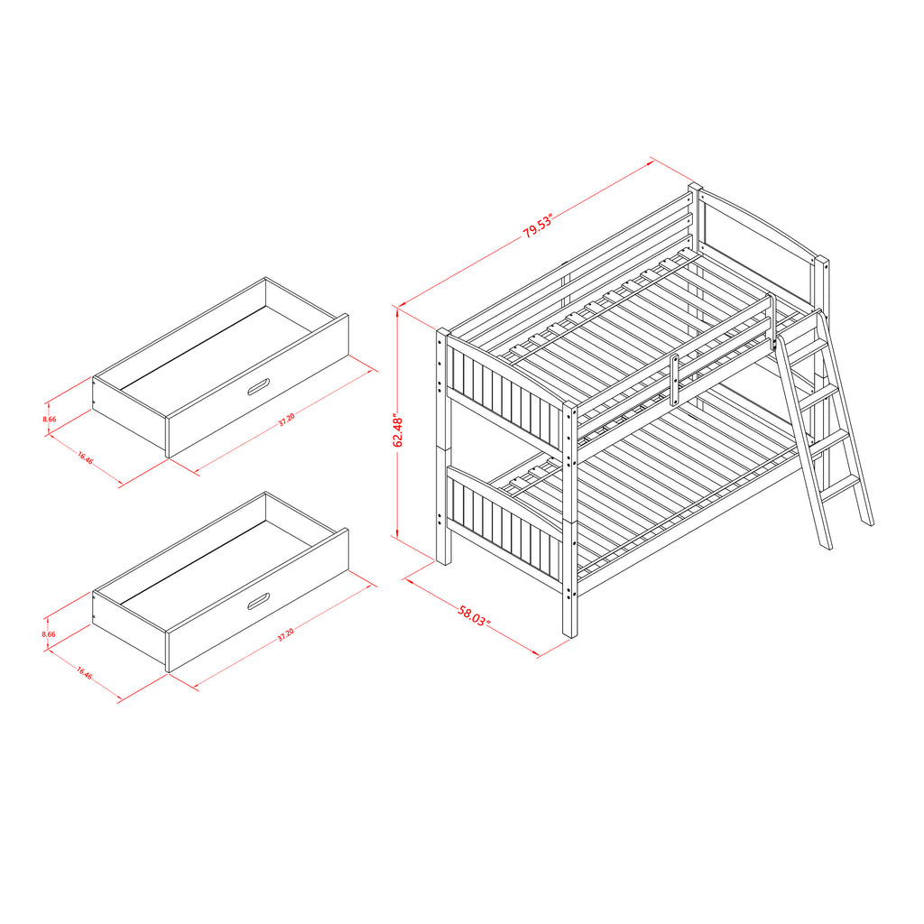 East West Furniture AYB-05-TA Albury Twin Bunk Bed in White Finish with Under Drawer