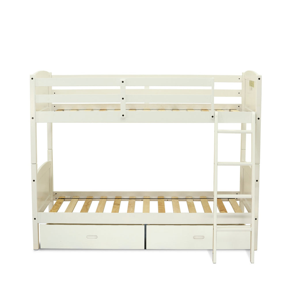 East West Furniture AYB-05-TA Albury Twin Bunk Bed in White Finish with Under Drawer