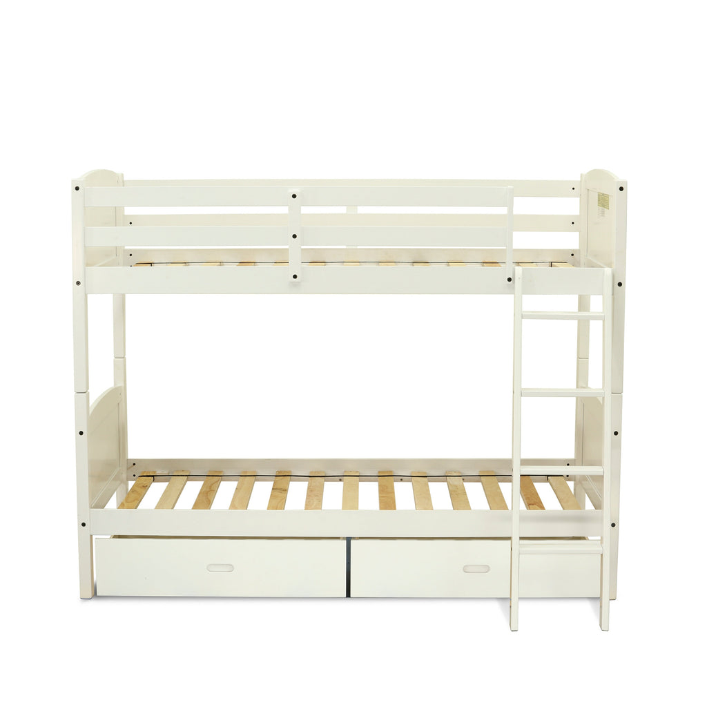 East West Furniture AYB-05-TU Albury Twin Bunk Bed in White Finish with Convertible Trundle & Drawer