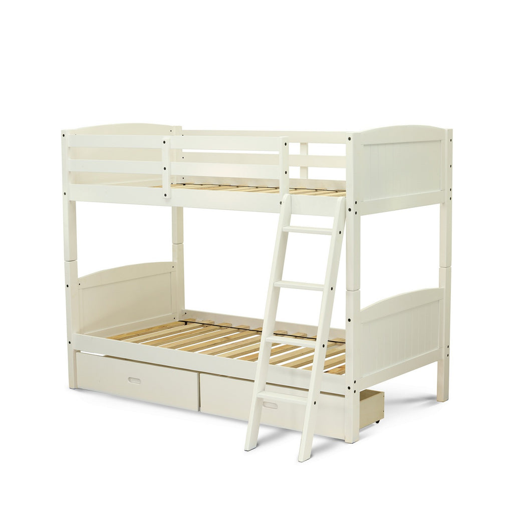 East West Furniture AYB-05-TA Albury Twin Bunk Bed in White Finish with Under Drawer