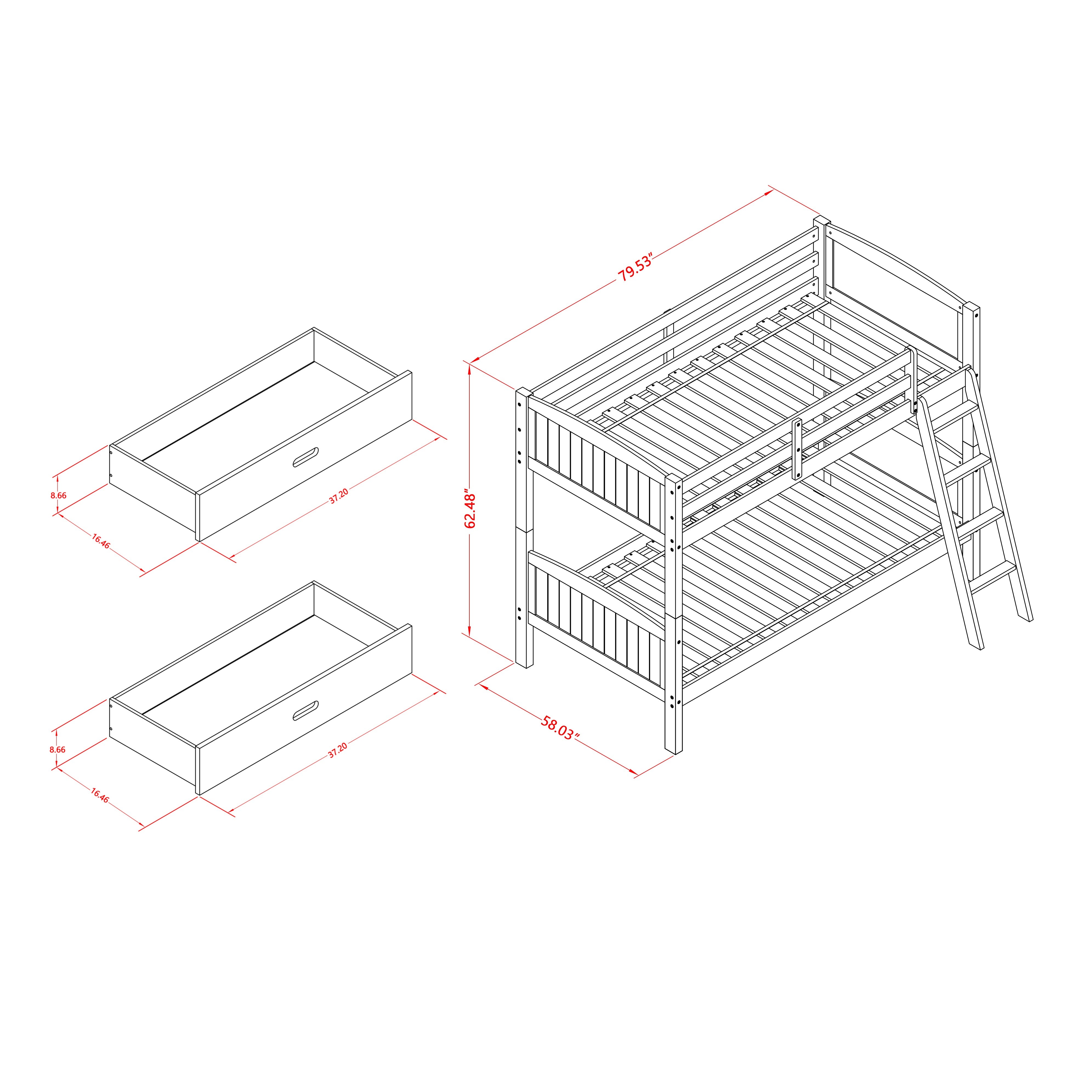 East West Furniture Albury Twin Bunk Bed in Gray Finish with Under Drawer