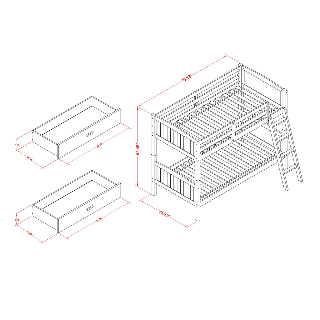 East West Furniture AYB-06-TA Albury Twin Bunk Bed in Gray Finish with Under Drawer