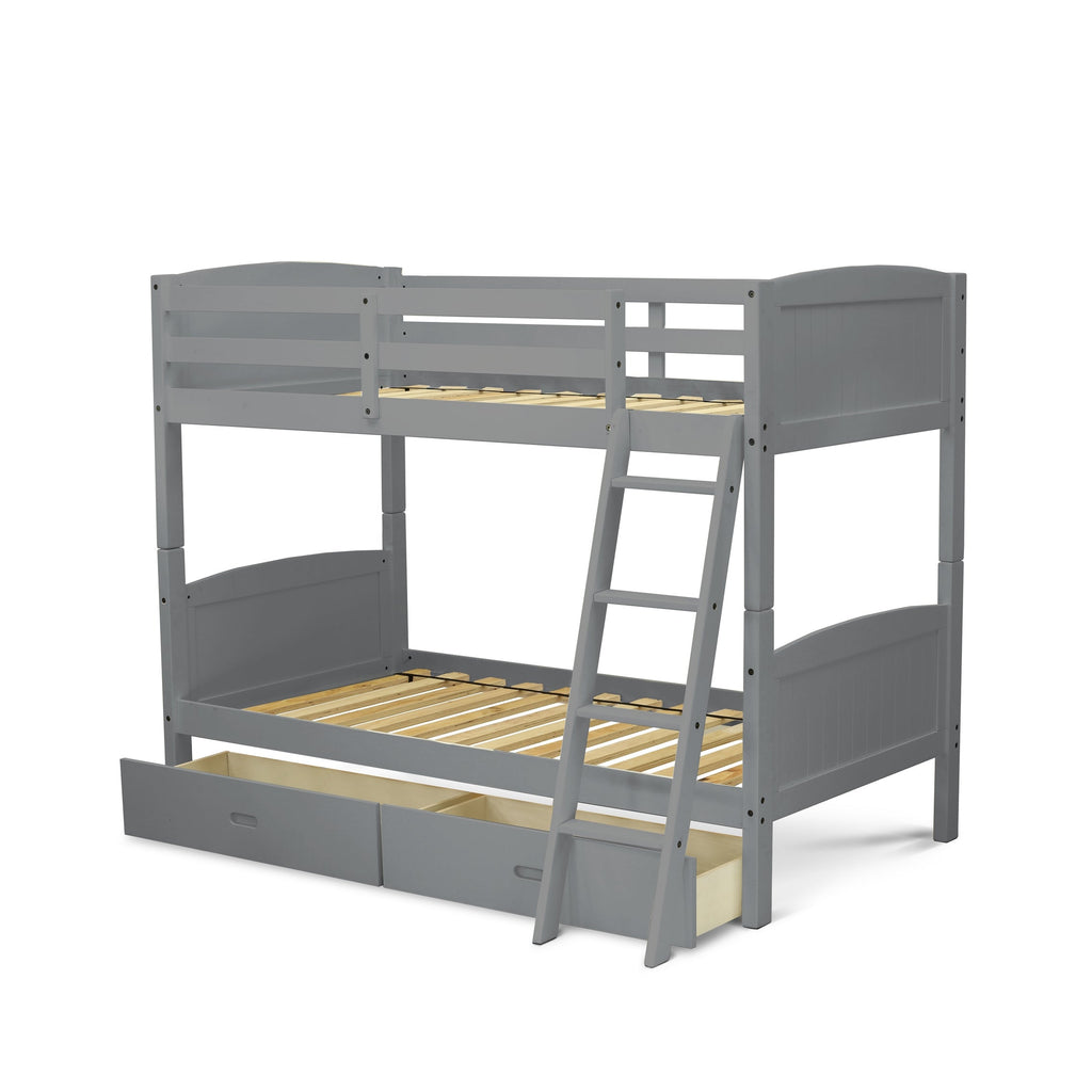 East West Furniture AYB-06-TA Albury Twin Bunk Bed in Gray Finish with Under Drawer