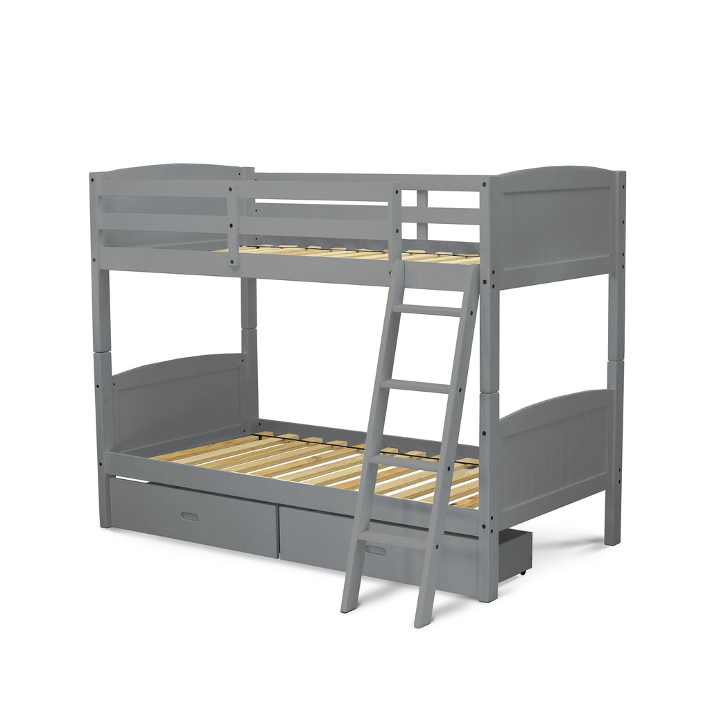 East West Furniture AYB-06-TA Albury Twin Bunk Bed in Gray Finish with Under Drawer