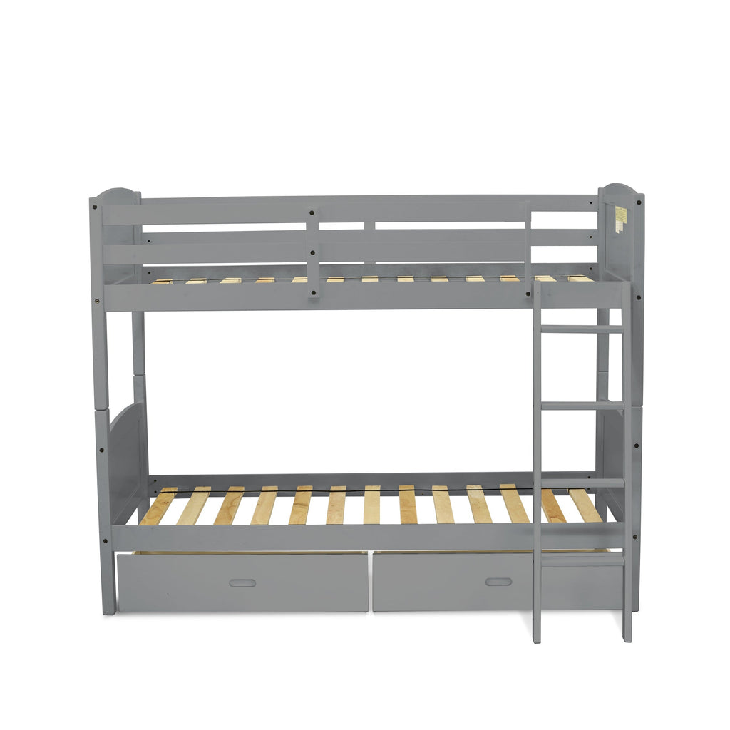 East West Furniture AYB-06-TA Albury Twin Bunk Bed in Gray Finish with Under Drawer