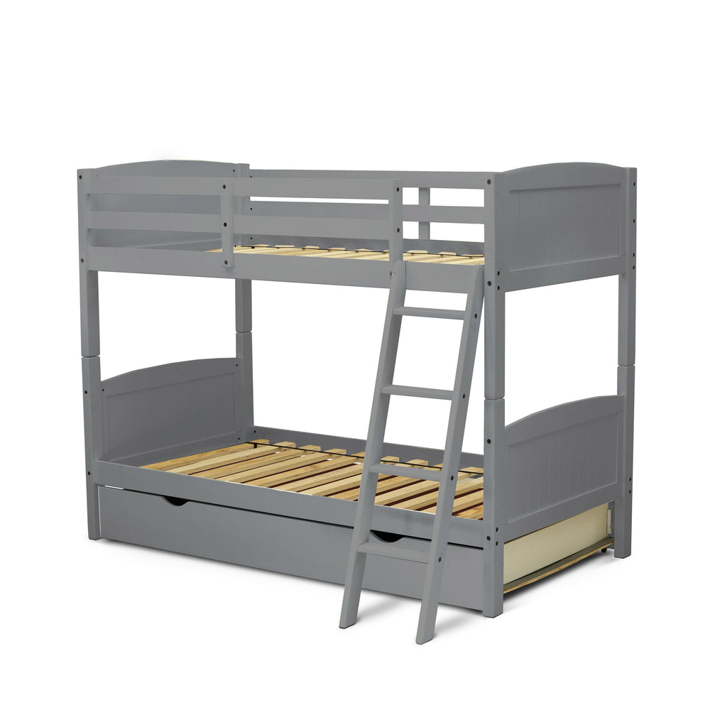 East West Furniture AYB-06-TU Albury Twin Bunk Bed in Gray Finish with Convertible Trundle & Drawer