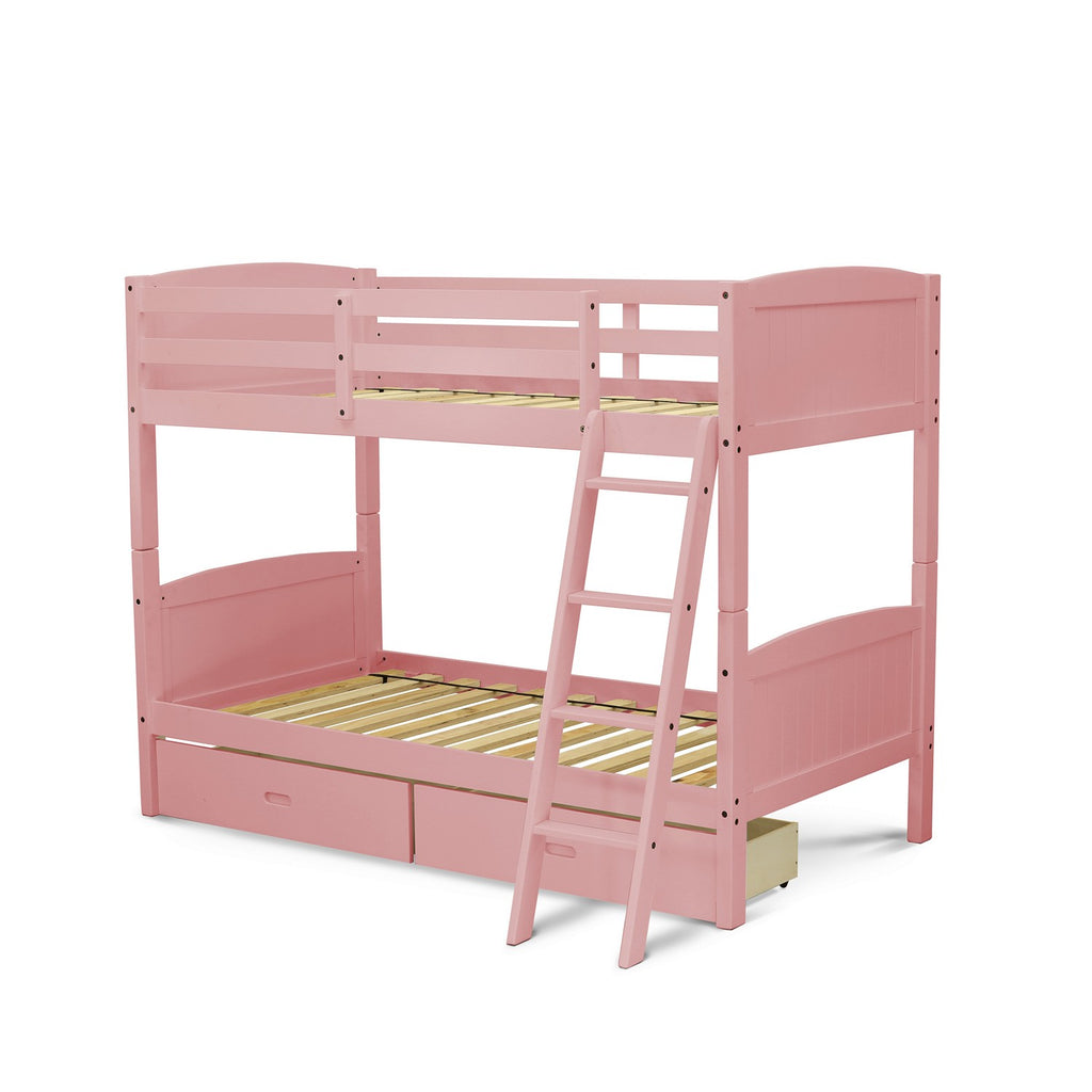 East West Furniture AYB-07-TA Albury Twin Bunk Bed in Pink Finish with Under Drawer