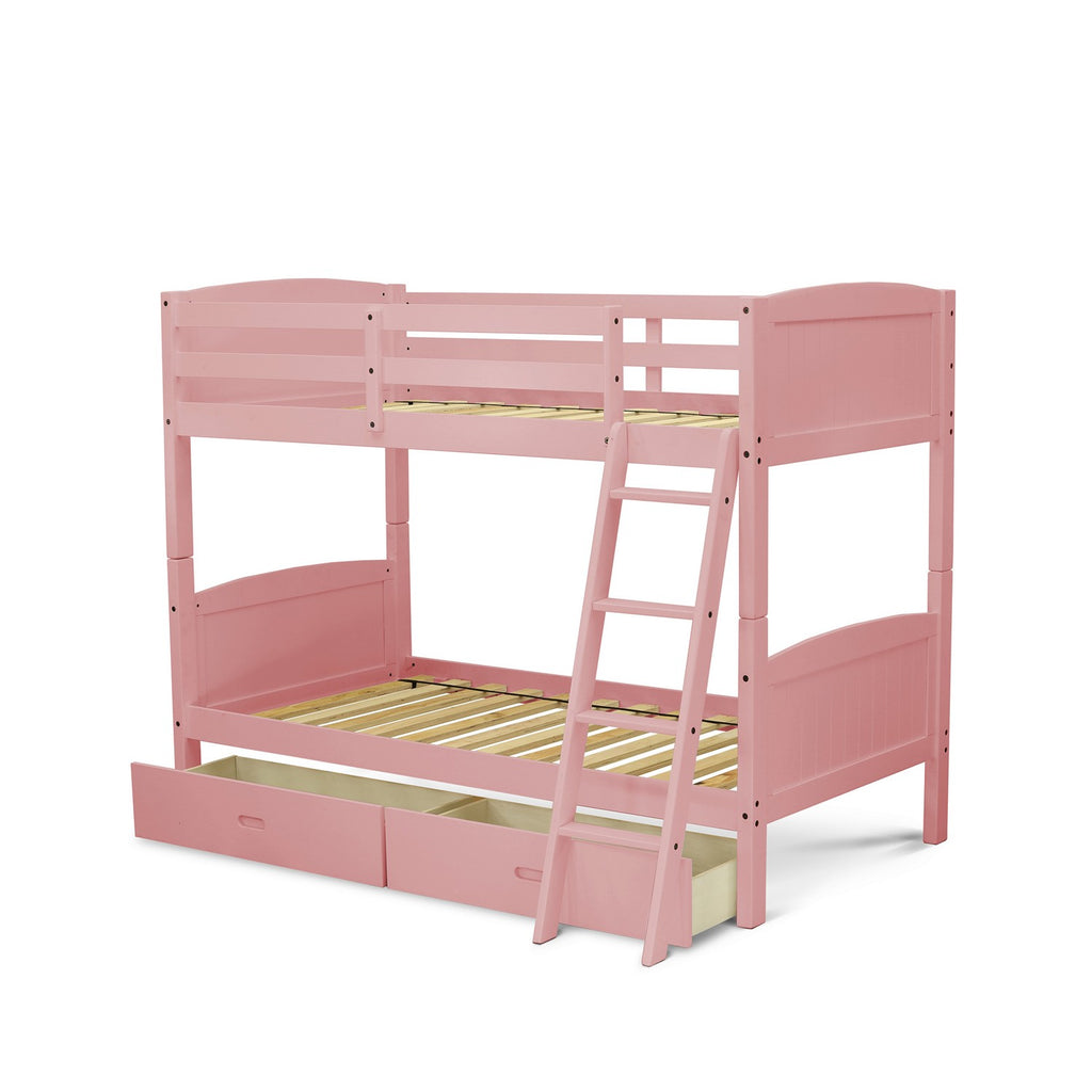 East West Furniture AYB-07-TA Albury Twin Bunk Bed in Pink Finish with Under Drawer