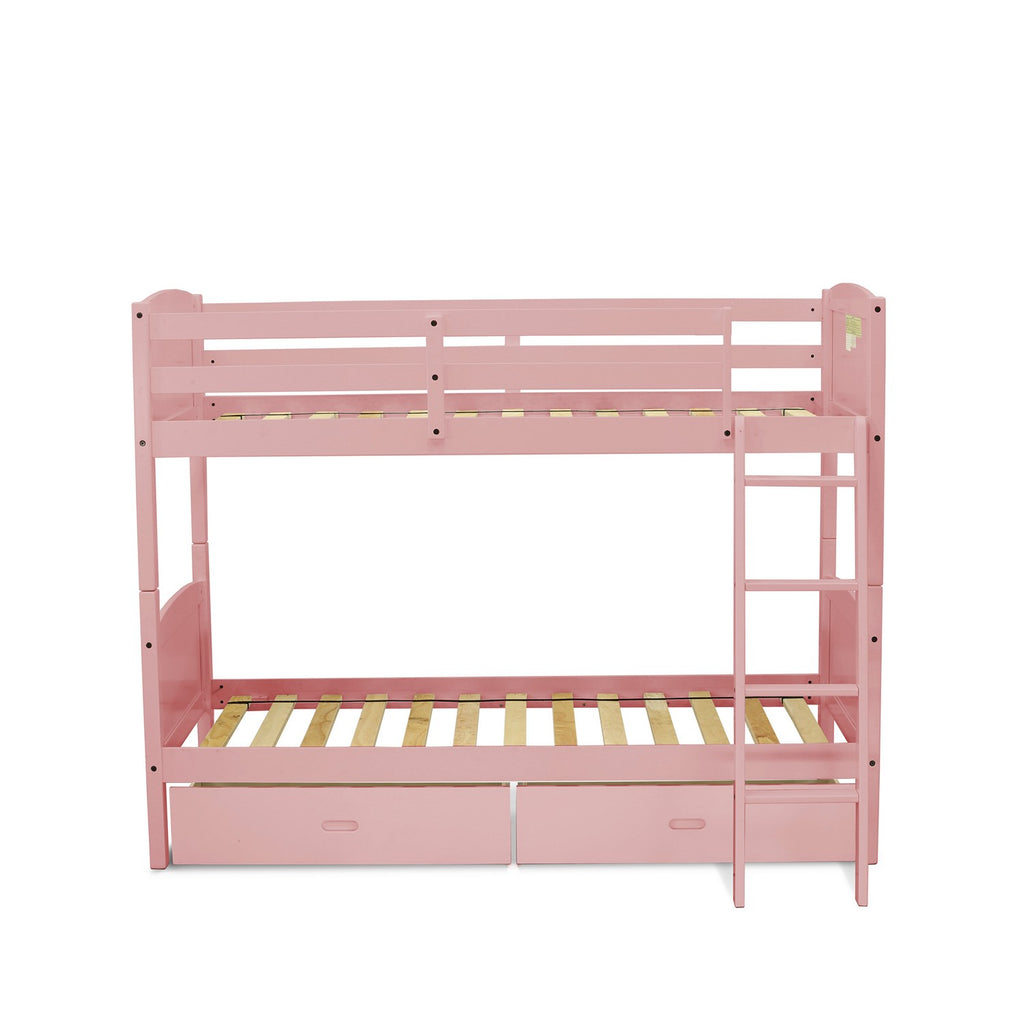 East West Furniture AYB-07-TA Albury Twin Bunk Bed in Pink Finish with Under Drawer