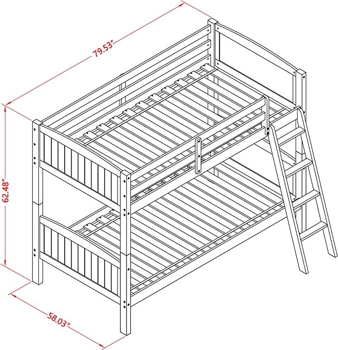 East West Furniture Albury Twin Bunk Bed in Pink Finish with Convertible Trundle & Drawer