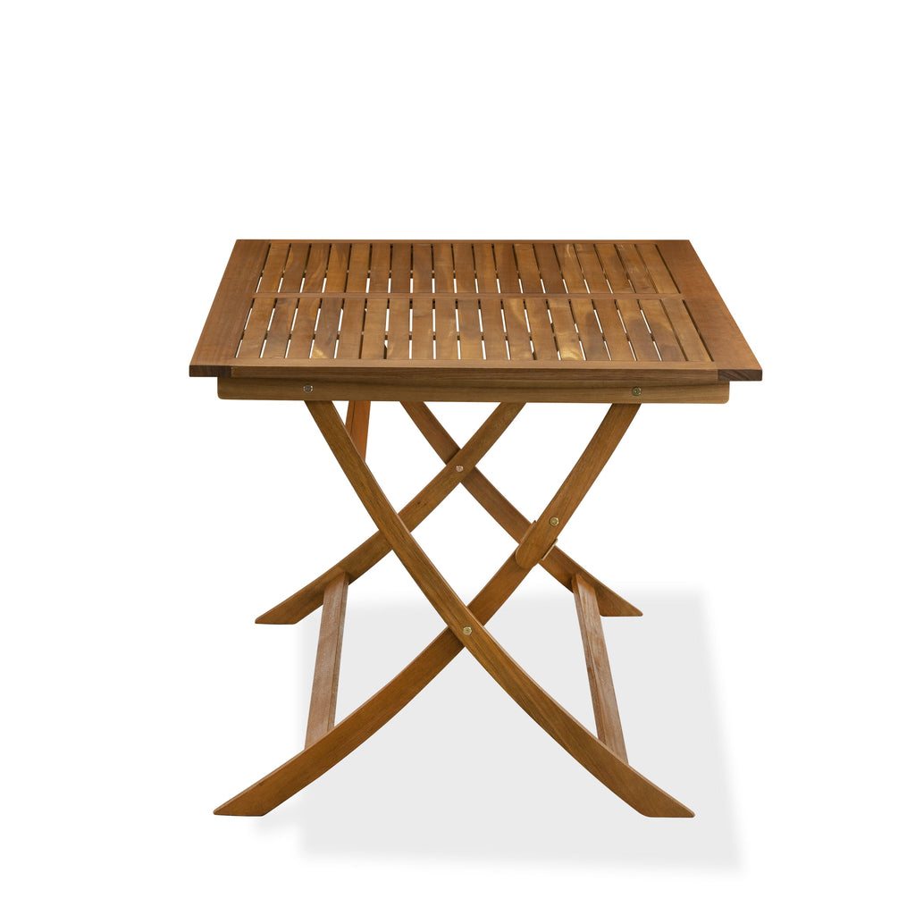 East West Furniture AEHD7CANA 7 Piece Outdoor Patio Dining Sets Consist of a Rectangle Acacia Wood Table and 6 Folding Arm Chairs