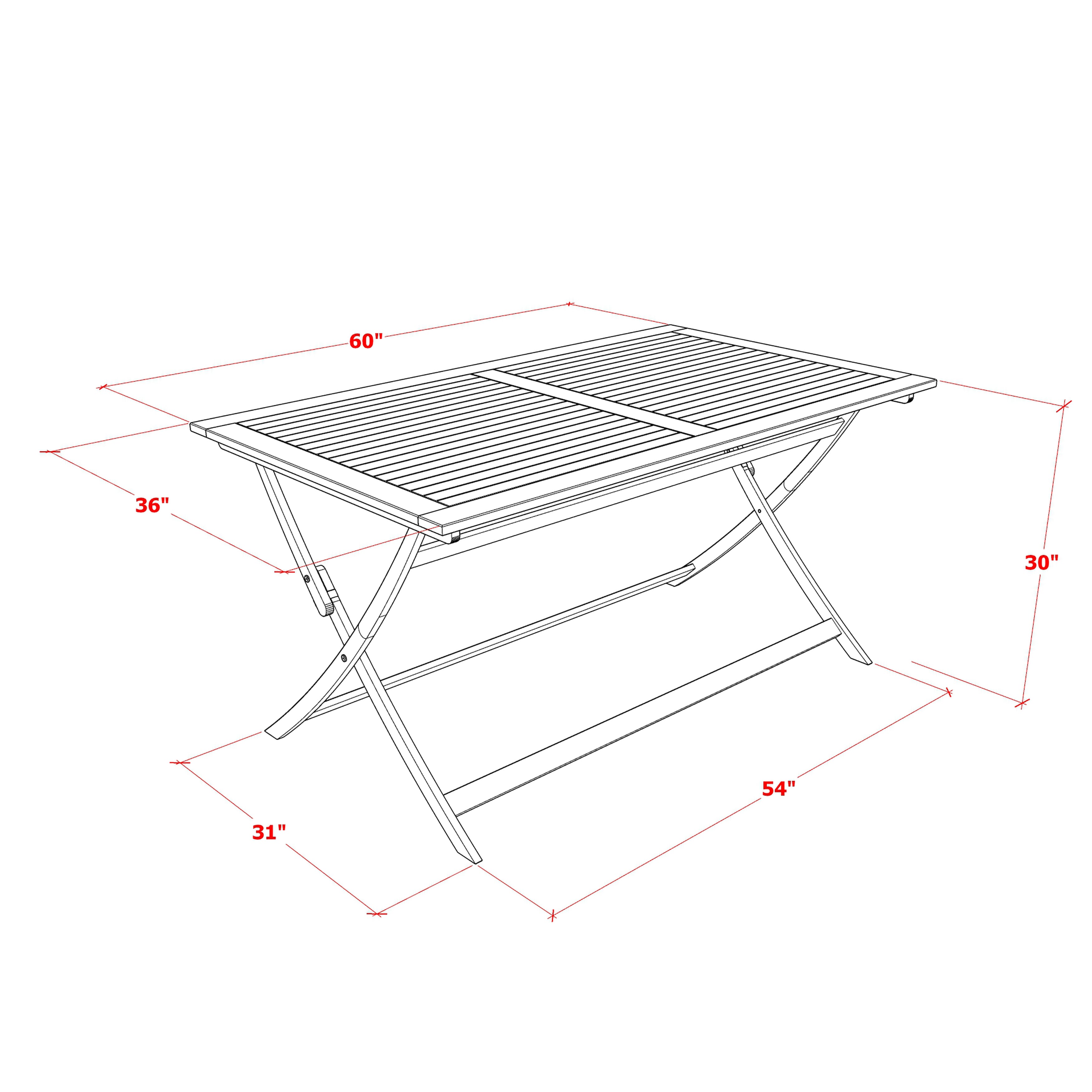 Juego de comedor para patio East West Furniture AEFM7CWNA de 7 piezas. Incluye una mesa rectangular de madera de acacia para exteriores y 6 sillas laterales plegables.