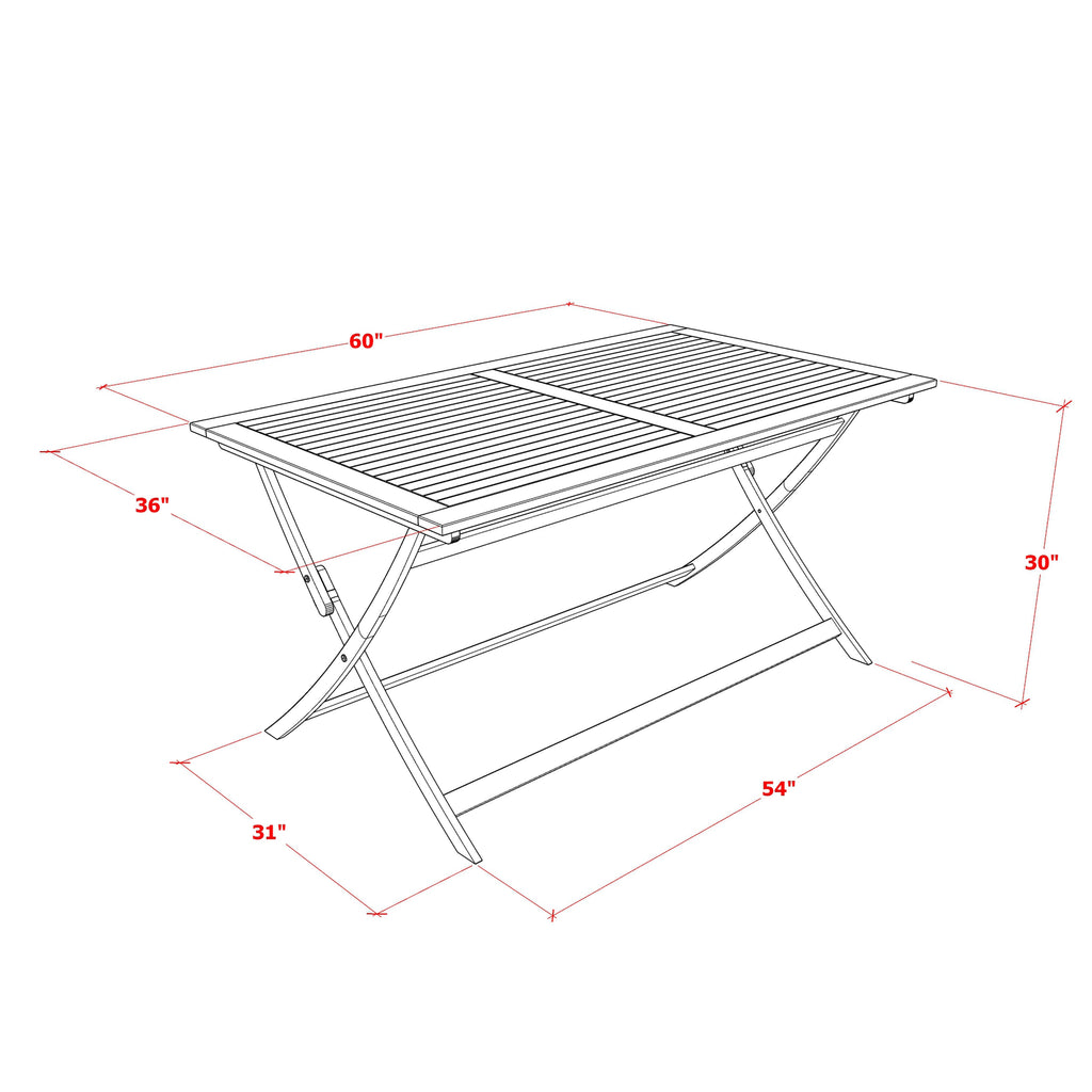 East West Furniture AEHD7CANA 7 Piece Outdoor Patio Dining Sets Consist of a Rectangle Acacia Wood Table and 6 Folding Arm Chairs
