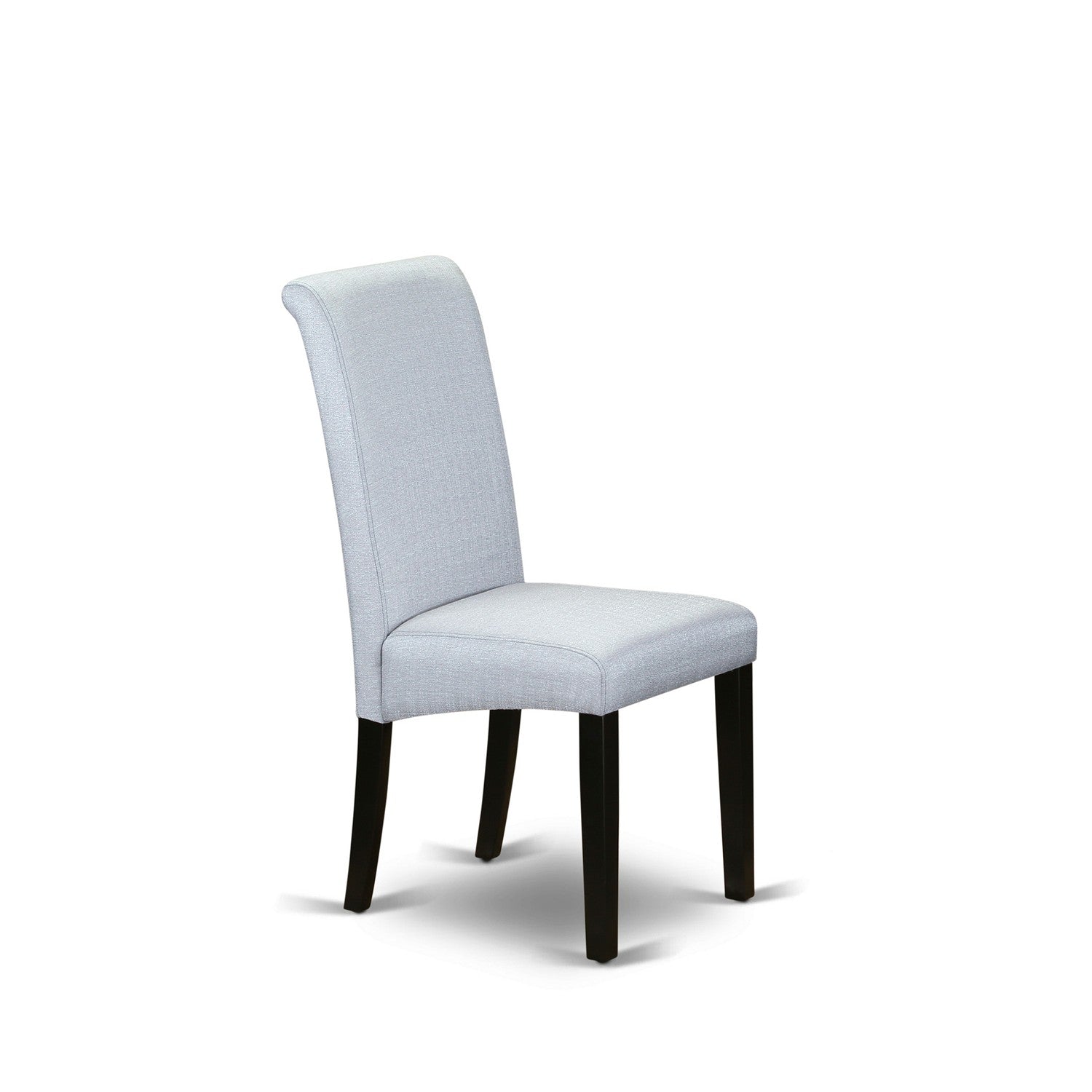 Juego de comedor de 5 piezas East West Furniture X697BA105-5 para 4 personas. Incluye una mesa de comedor rectangular con patas en forma de X y 4 sillas de comedor Parsons de tela de lino gris.