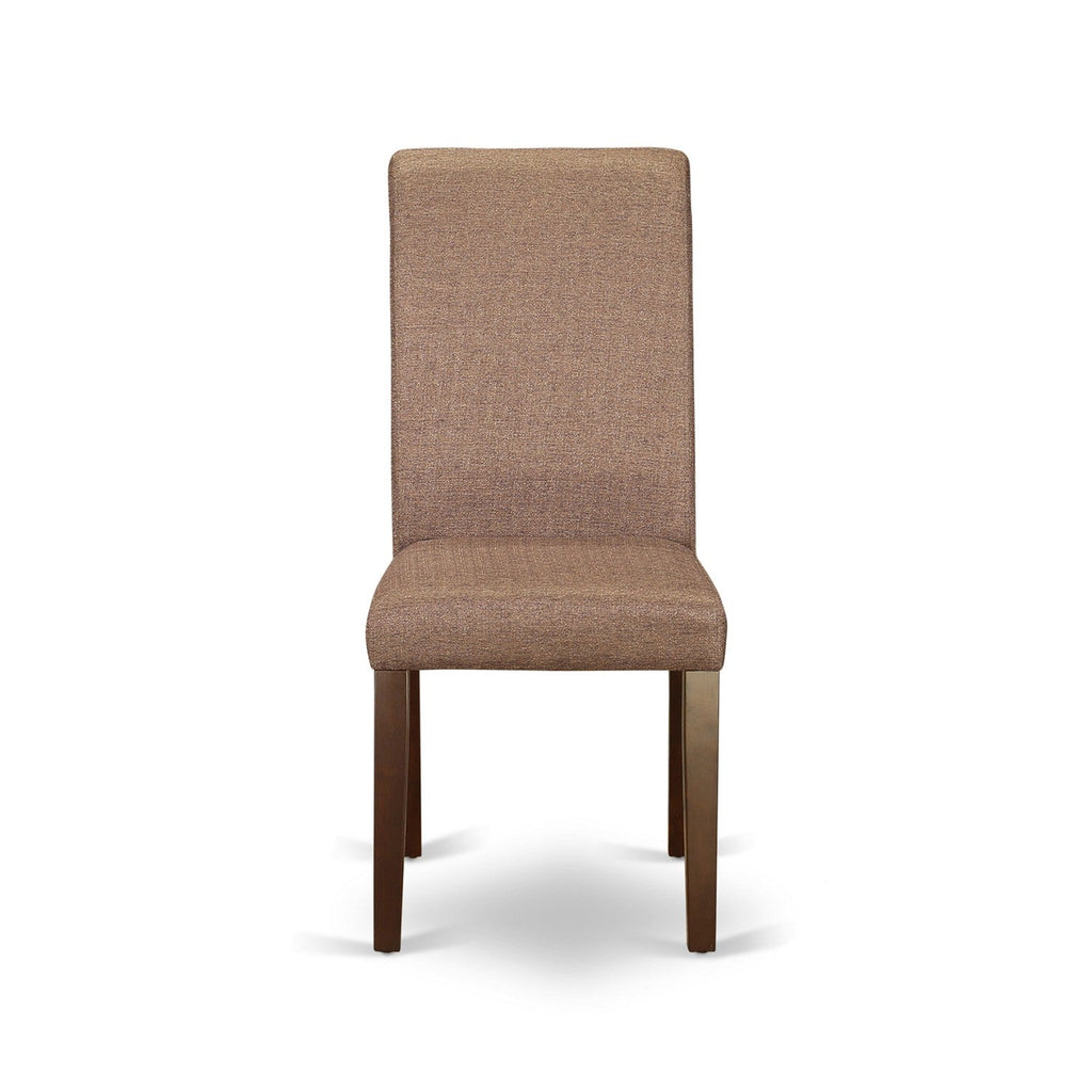 Juego de comedor de 6 piezas East West Furniture CABA6-MAH-18. Contiene una mesa de comedor rectangular y 4 sillas Parson de tela de lino marrón con un banco.
