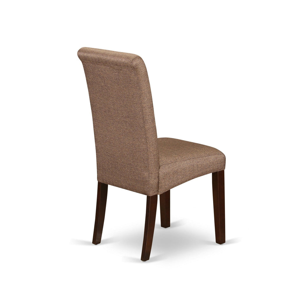 Juego de comedor de 6 piezas East West Furniture CABA6-MAH-18. Contiene una mesa de comedor rectangular y 4 sillas Parson de tela de lino marrón con un banco.