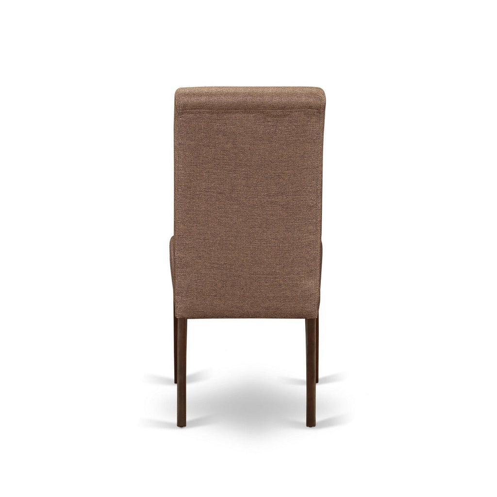 Juego de comedor de 6 piezas East West Furniture CABA6-MAH-18. Contiene una mesa de comedor rectangular y 4 sillas Parson de tela de lino marrón con un banco.