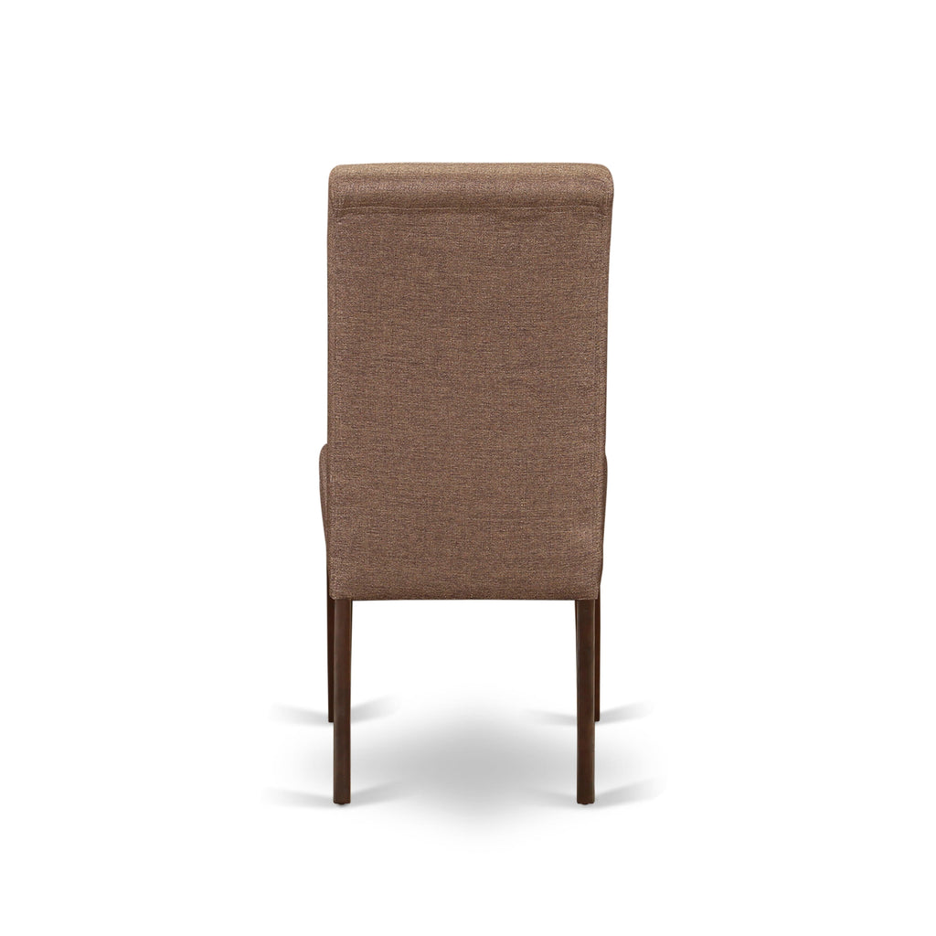 East West Furniture NDBA5-MAH-18 5 Piece Kitchen Set for 4 Includes a Rectangle Dining Room Table with Dropleaf and 4 Brown Linen Linen Fabric Parson Dining Chairs