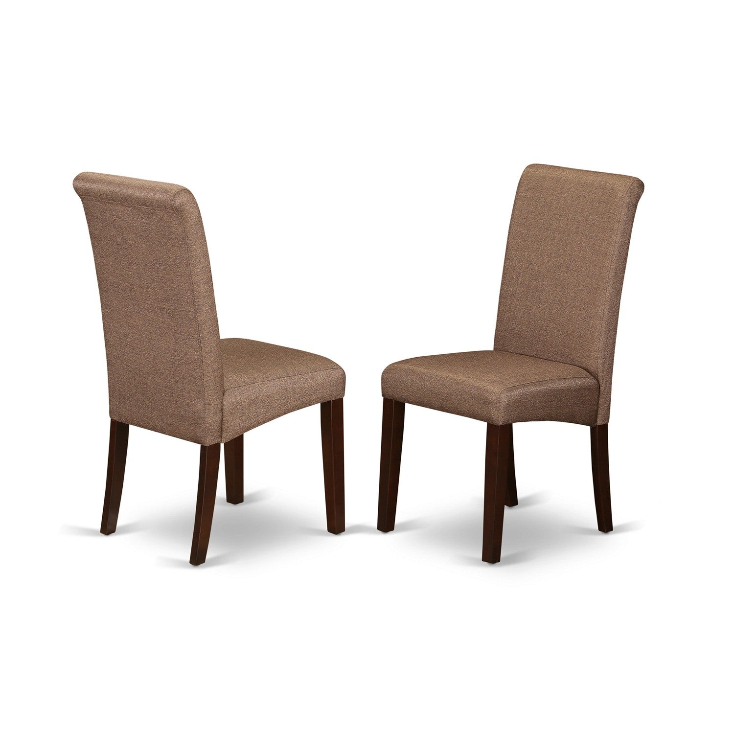 East West Furniture HBBA3-MAH-18 3 Piece Table and Chairs Dining Set - Mahogany Wood Dining Table and 2 Brown faux Leather Dining Room Chairs with High Back - Mahogany Finish