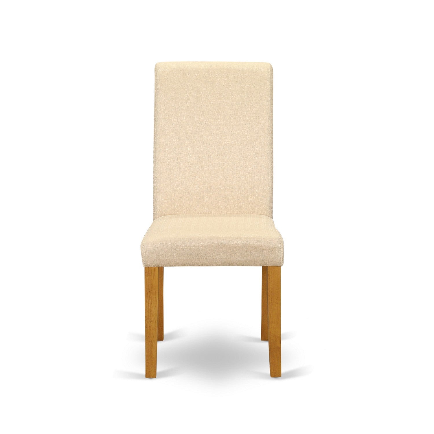 Juego de comedor de 5 piezas CABA5-OAK-02 de East West Furniture. Incluye una mesa de comedor rectangular y 4 sillas Parson tapizadas en tela de lino beige claro.