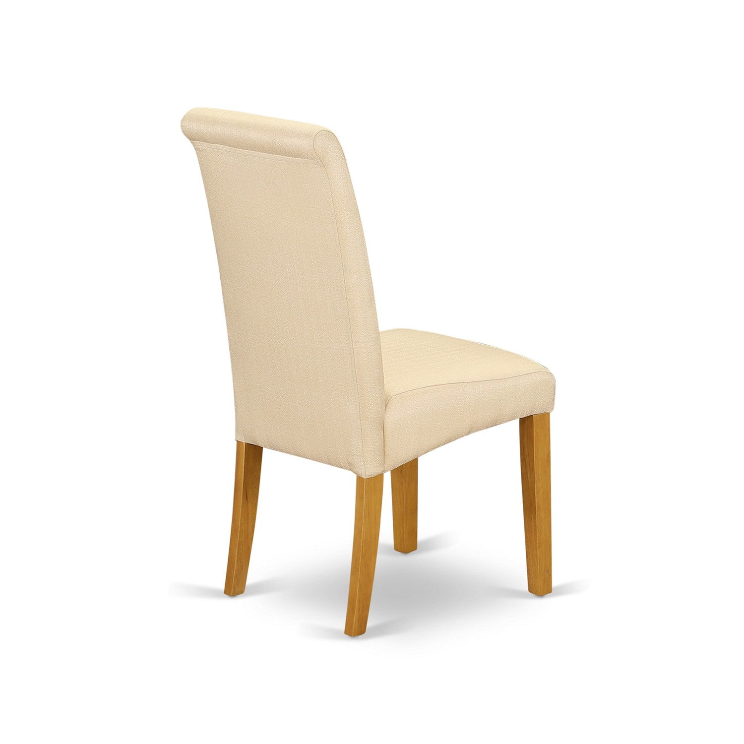Juego de comedor de 5 piezas CABA5-OAK-02 de East West Furniture. Incluye una mesa de comedor rectangular y 4 sillas Parson tapizadas en tela de lino beige claro.