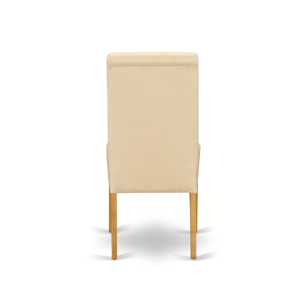 Juego de mesa de comedor de 7 piezas East West Furniture AVBA7-OAK-02 compuesto por una mesa de cocina ovalada con hojas de mariposa y 6 sillas tapizadas en tela de lino beige claro.