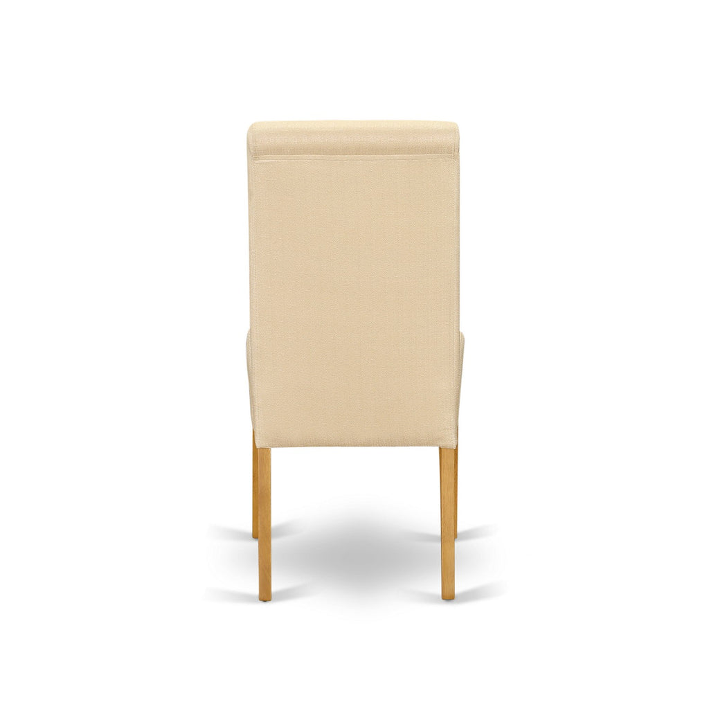East West Furniture DLBA3-OAK-02 3 Piece Dining Room Table Set  Contains a Round Dining Table with Dropleaf and 2 Light Beige Linen Fabric Upholstered Chairs