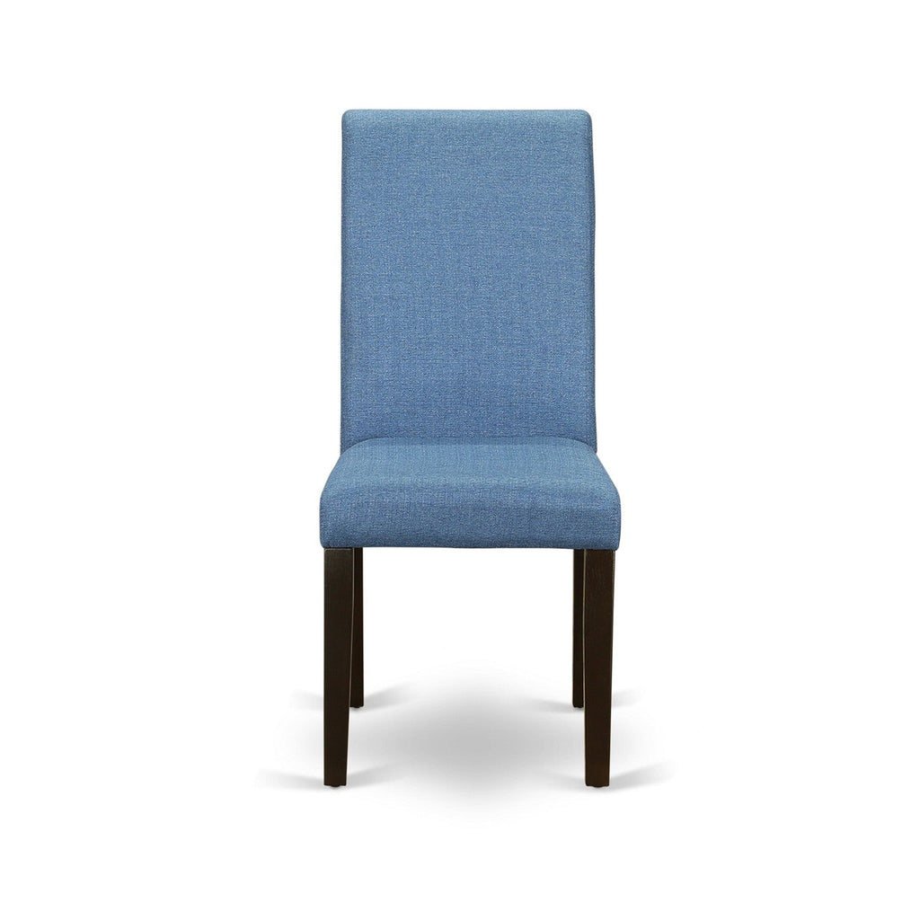 East West Furniture HEBA5-CAP-21 5 Piece Dining Set Includes a Rectangle Dining Room Table with Pedestal and 4 Blue Color Linen Fabric Upholstered Parson Chairs