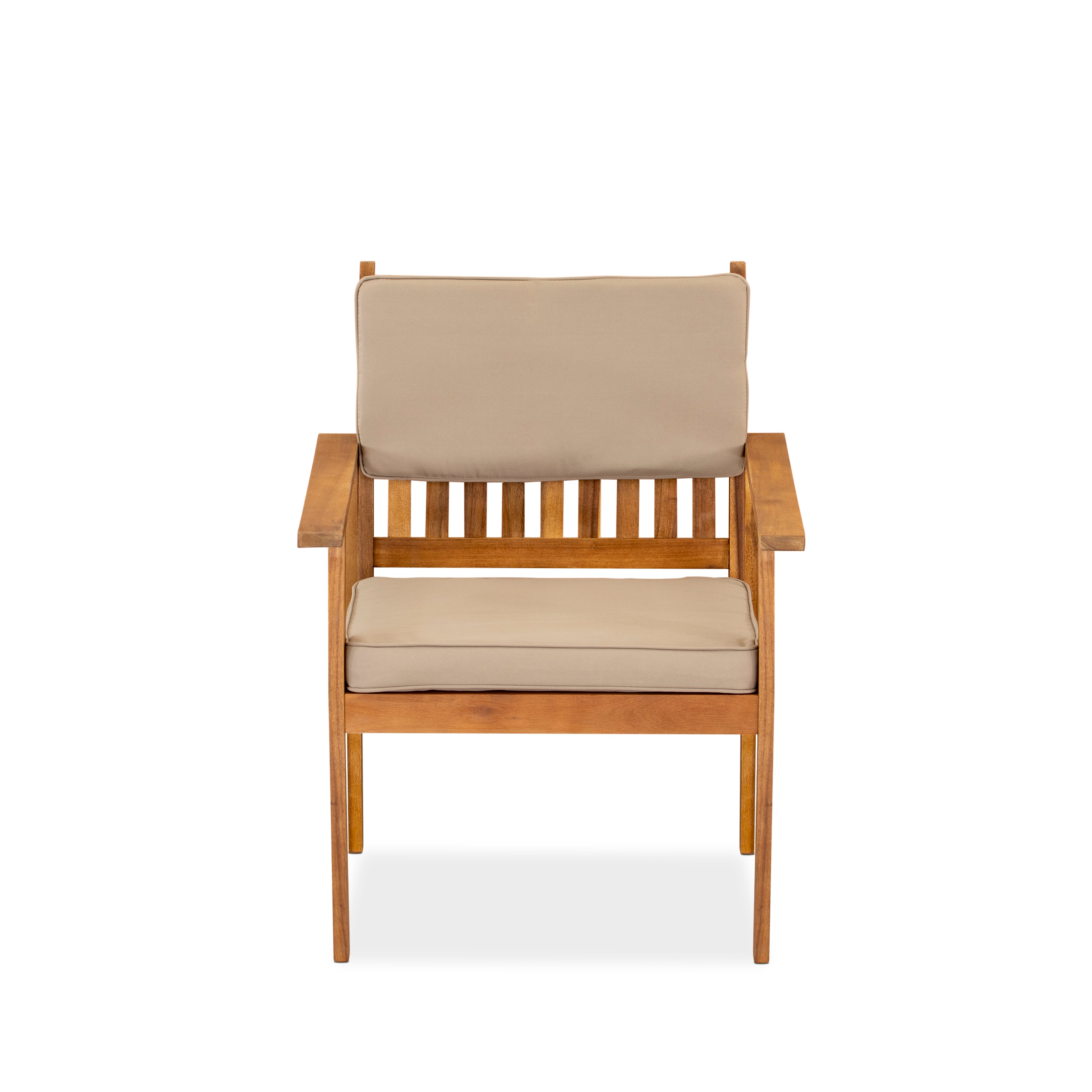 East West Furniture BBI3CNA 3-Piece Bristol Coffee Table Set Includes a Coffee Table and 2 Polyester Fabric Outdoor Patio Chairs Made of Acacia wood in Natural Oil finish