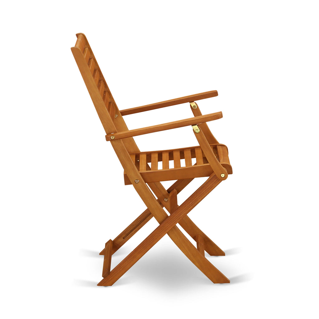 East West Furniture BBSCANA Beasley Folding Patio Dining Chairs With Arm Rest - Acacia Wood
