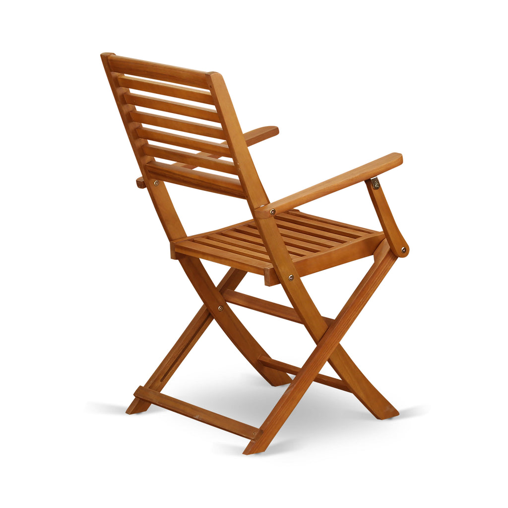 East West Furniture BBSCANA Beasley Folding Patio Dining Chairs With Arm Rest - Acacia Wood