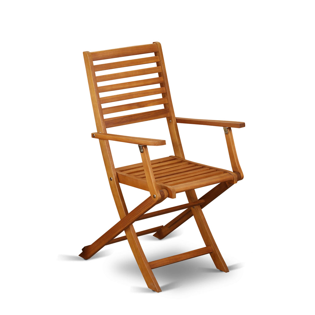 East West Furniture DIBS52CANA 5 Piece Patio Bistro Dining Set Includes an Oval Outdoor Acacia Wood Table and 2 Folding Arm Chairs with 2 Side Chairs