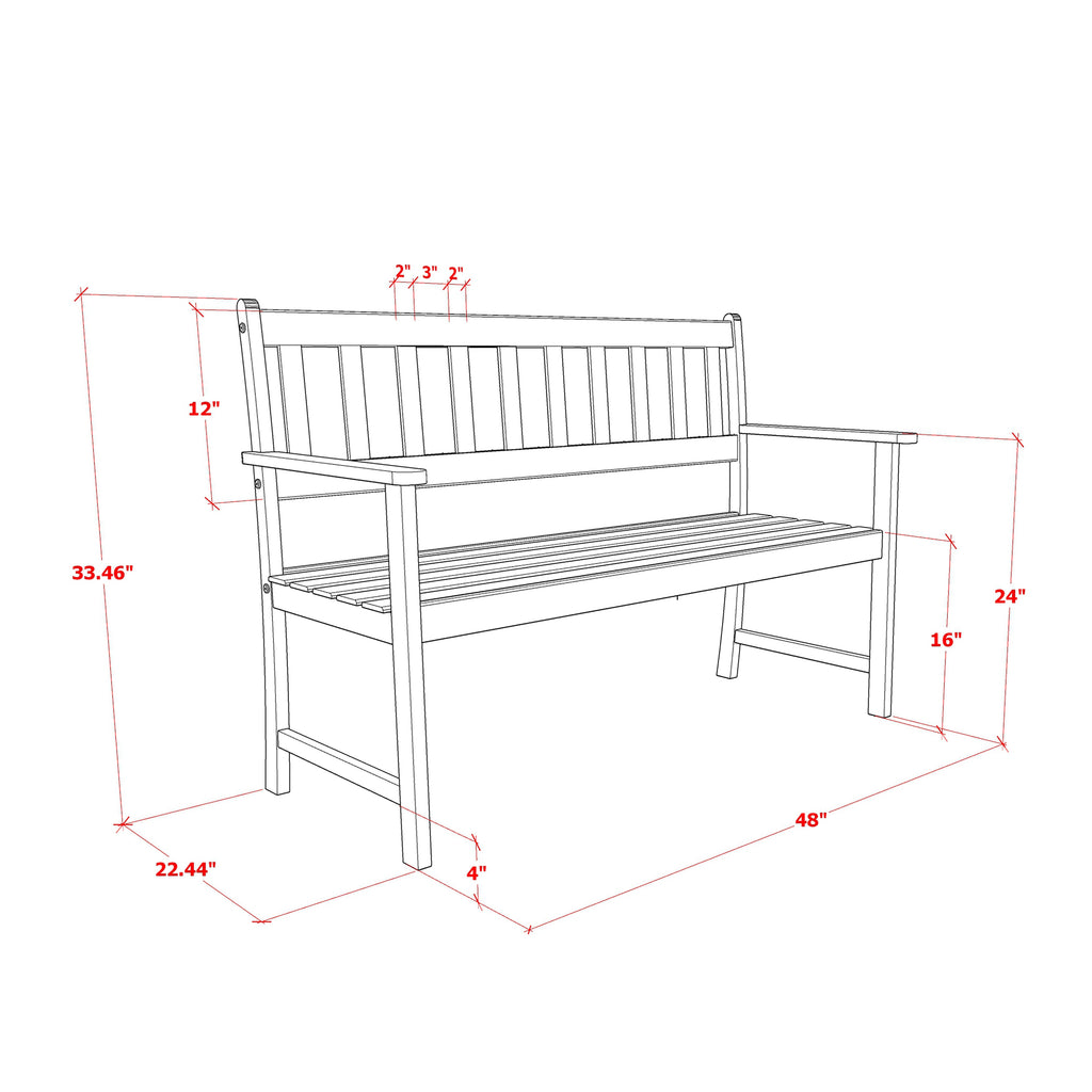 East West Furniture BBTB0NA Belmont Wooden Patio Bench with Backrest - Acacia Wood, 48x22x33 Inch, Natural Oil