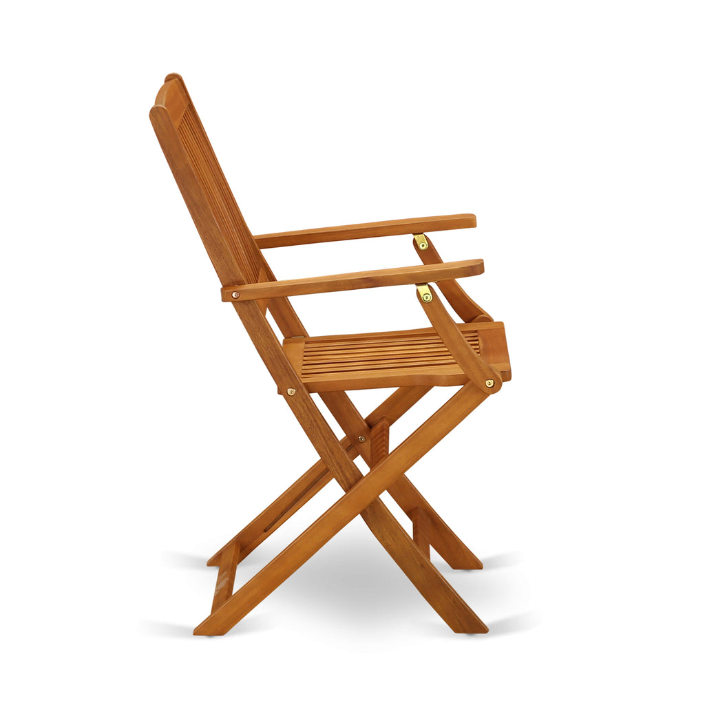 East West Furniture BCMCANA Beasley Patio Dining Folding Arm Chairs - Acacia Wood