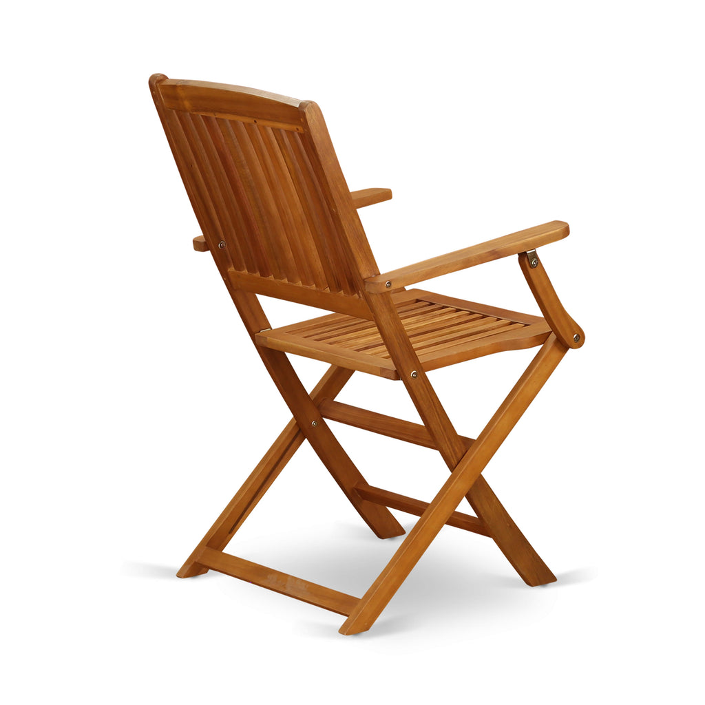 East West Furniture BCMCANA Beasley Patio Dining Folding Arm Chairs - Acacia Wood