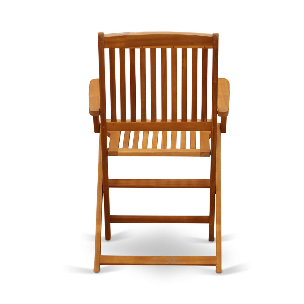 East West Furniture BCMCANA Beasley Patio Dining Folding Arm Chairs - Acacia Wood