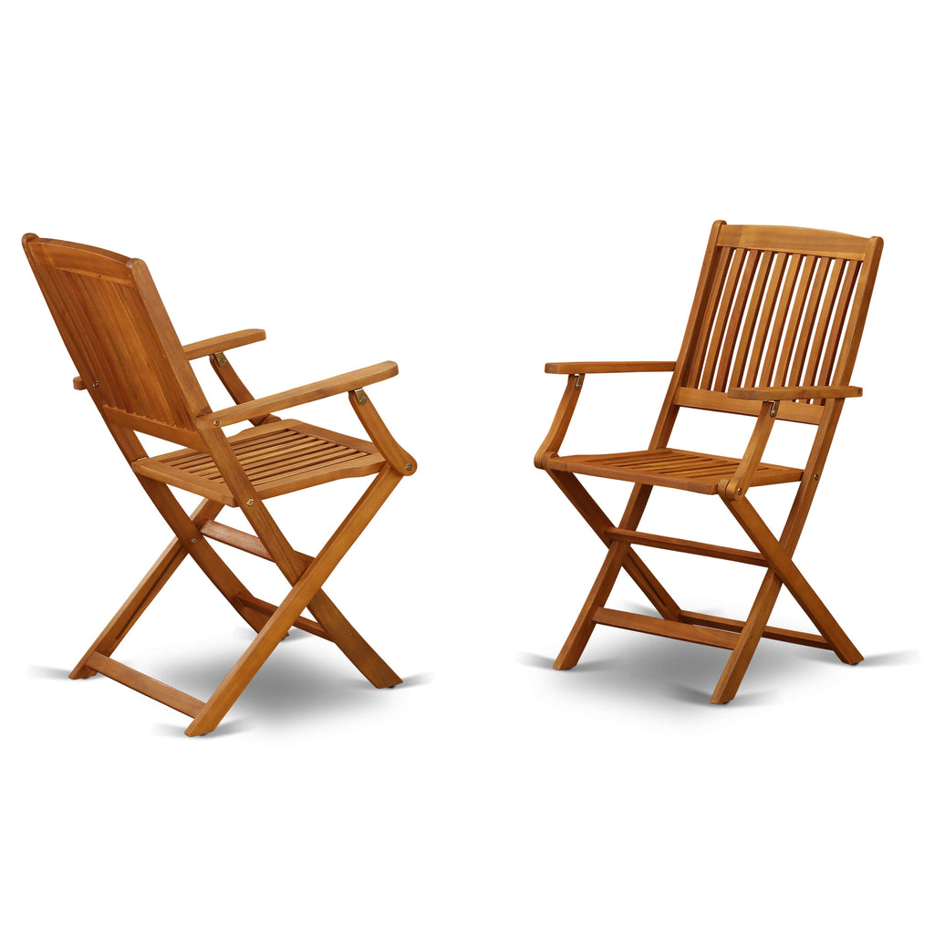 East West Furniture BSCM5CANA 5 Piece Patio Bistro Dining Furniture Set Includes an Oval Outdoor Acacia Wood Table and 4 Folding Arm Chairs