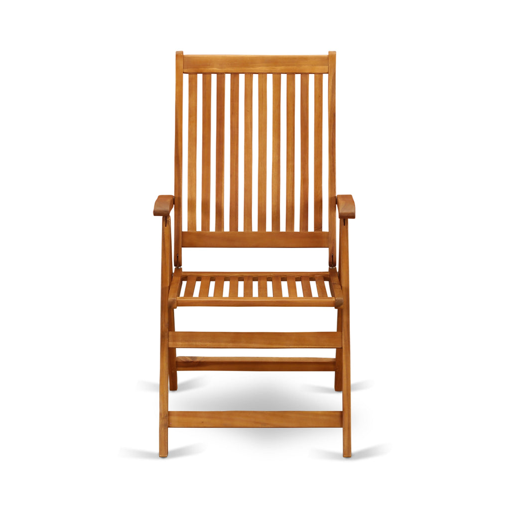 East West Furniture CMCN5NC5N 5 Piece Patio Garden Table Set Includes a Rectangle Outdoor Acacia Wood Dining Table and 4 Folding Adjustable Arm Chairs