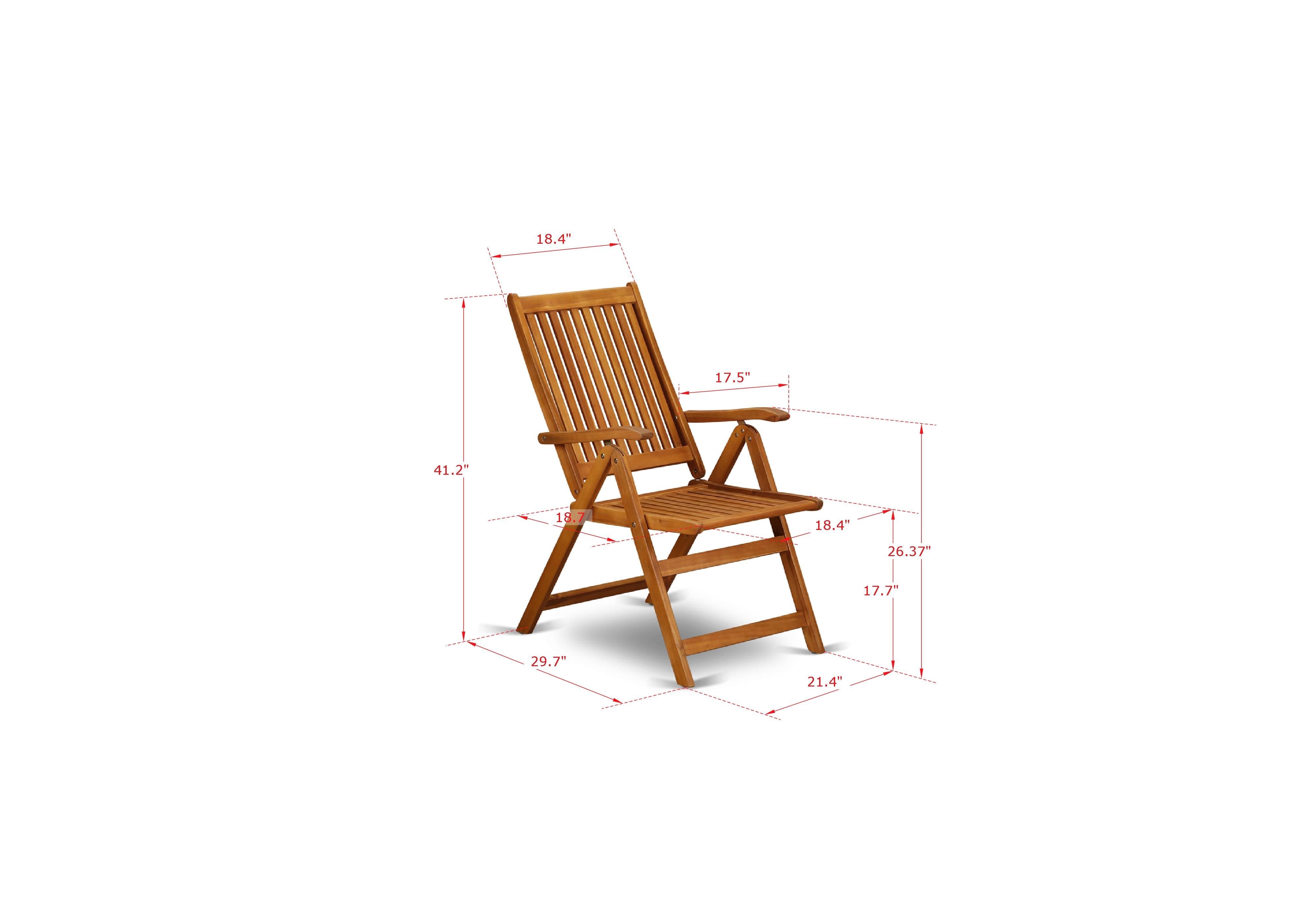 Juego de comedor estilo bistró para patio East West Furniture CMCN7NC5N de 7 piezas compuesto por una mesa rectangular de madera de acacia para exteriores y 6 sillas plegables con brazos ajustables.