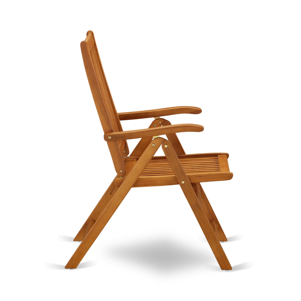 East West Furniture CMCN5NC5N 5 Piece Patio Garden Table Set Includes a Rectangle Outdoor Acacia Wood Dining Table and 4 Folding Adjustable Arm Chairs