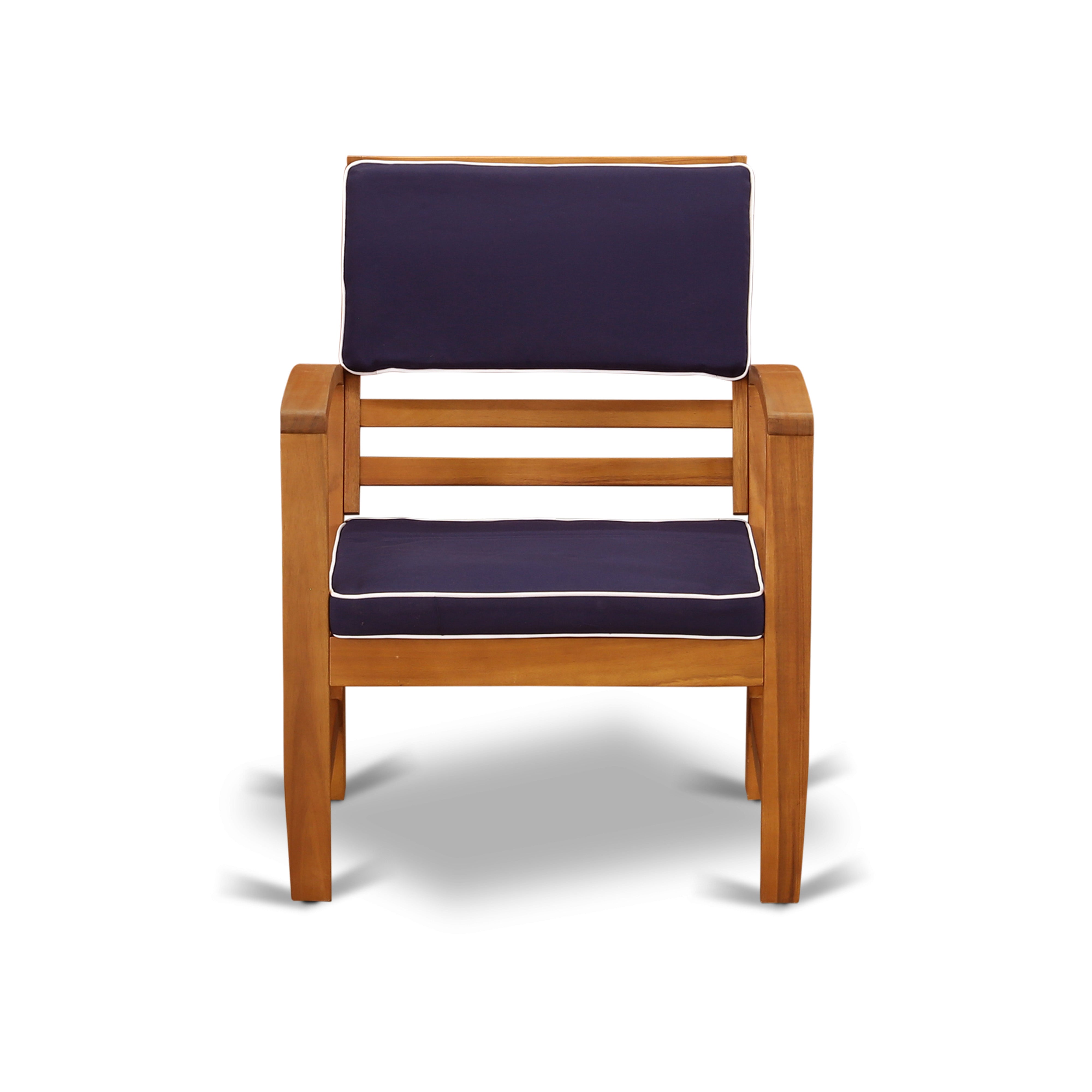 El juego de sofás de bistró para patio BCOSSNA de 4 piezas de East West Furniture incluye una mesa de bistró rectangular de madera de acacia para exteriores y cojines para todo tipo de clima.