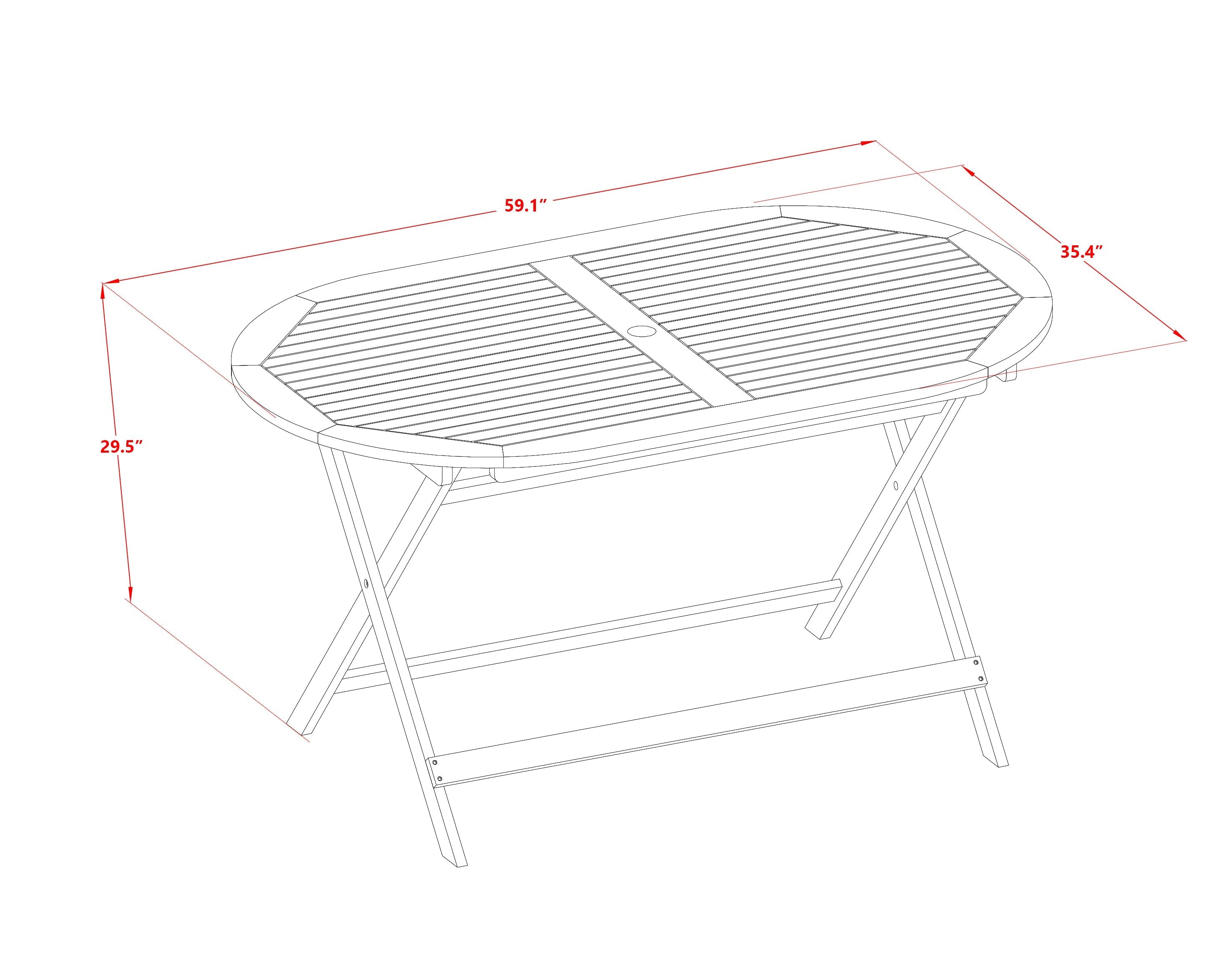 Juego de comedor para patio East West Furniture DIBS72CANA de 7 piezas compuesto por una mesa ovalada de madera de acacia para exteriores y 2 sillas plegables con 4 sillas laterales.