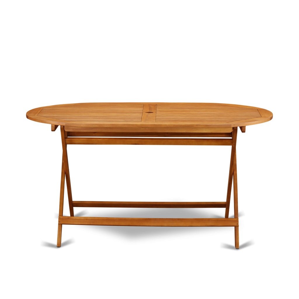 East West Furniture DIFM7CWNA 7 Piece Patio Dining Set Includes an Oval Outdoor Acacia Wood Table and 6 Folding Side Chairs