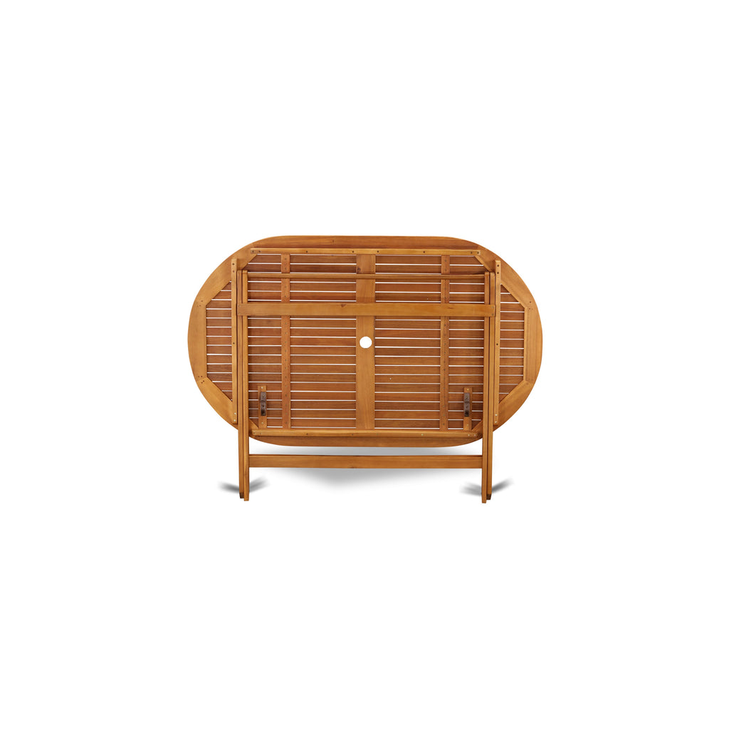 East West Furniture DIFM7CWNA 7 Piece Patio Dining Set Includes an Oval Outdoor Acacia Wood Table and 6 Folding Side Chairs